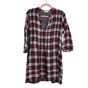 CP‎ Shades Linen Cotton Gauze Blend Tunic Dress Size S Red Black Tartan Plaid